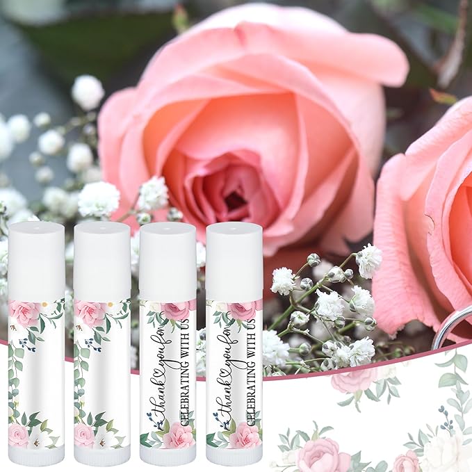 Dunzy 50 Pack Bridal Shower Favors Gifts Bulk Lip Balms Peony Wedding Favors Bachelorette Baby Shower Favor Prizes Souvenirs Thank You Appreciation Gifts for Guests Women Coworker Staff