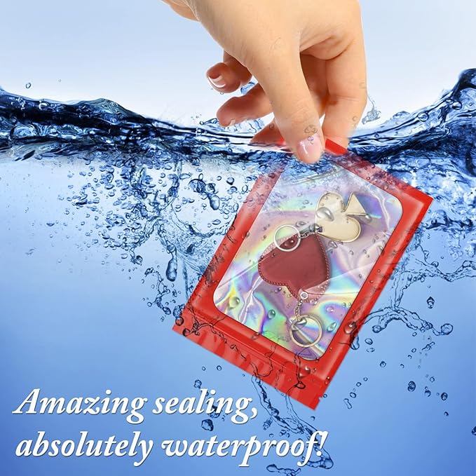 ANZNKU 100 Pcs Smell Proof Mylar Resealable Bags, Holographic Packaging Bags, Resealable Odor Foil Pouch Zip Bags with Clear Window for Food Storage and Lipgloss, Jewelry Lash (Red, 3.9 x 7.1 Inch)