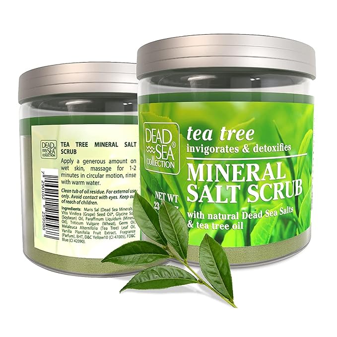 Dead Sea Collection Tea Tree Salt Scrub – Exfoliating Body Scrub for Women – Moisturizing and Nourishing Skin – with Pure Oils and Dead Sea Minerals (23.28 Oz)
