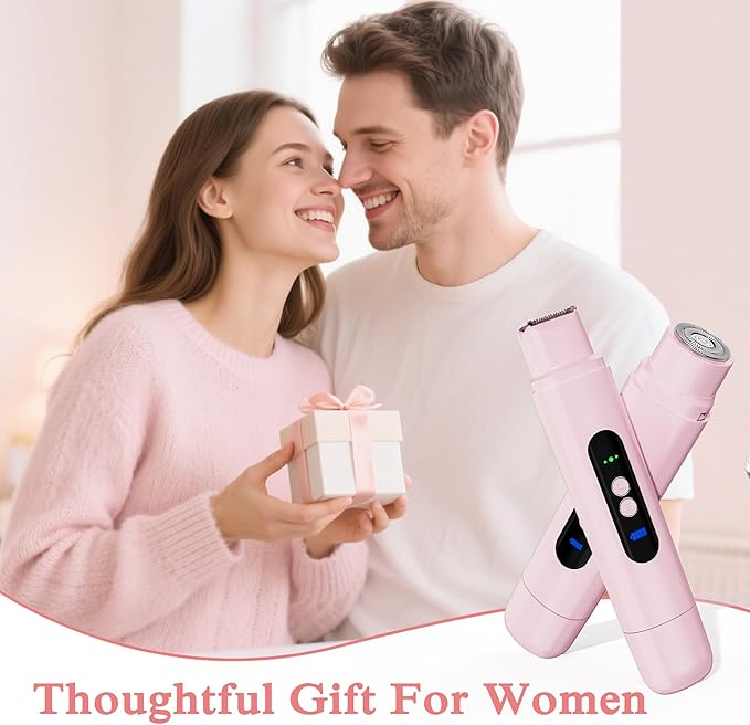 Bikini Trimmer for Women, 2-Speed Electric Razor for Pubic Hair Dual Head Shaver Women IPX7 Waterproof Rechargeable Lady Trimmer for Bikini Underarm Body Leg Face Pink