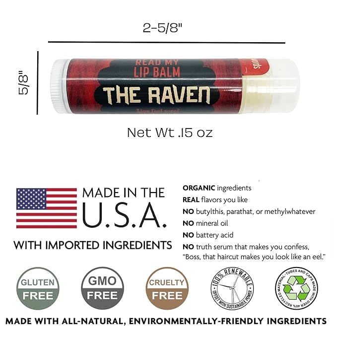 Read My Lips Lip Balm - Excerpt of Poe's Raven Under the Label - Peppermint Flavored, Cruelty-Free and Made in the USA from Natural and Imported Ingredients