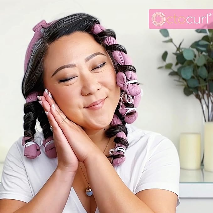 Octocurl Heatless Hair Curler - No Headband Octopus Curler - Overnight Curls for Medium Length Hair (QMax - Mauve)