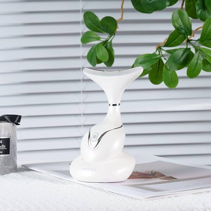 Iris Neck Face Massager, Pro Face Sculpting Tool with Charging Base, All-in-1 Facial Device for Enhanced Absorption, Radiance, Contouring, Elasticity, Home Facial Spa (White)