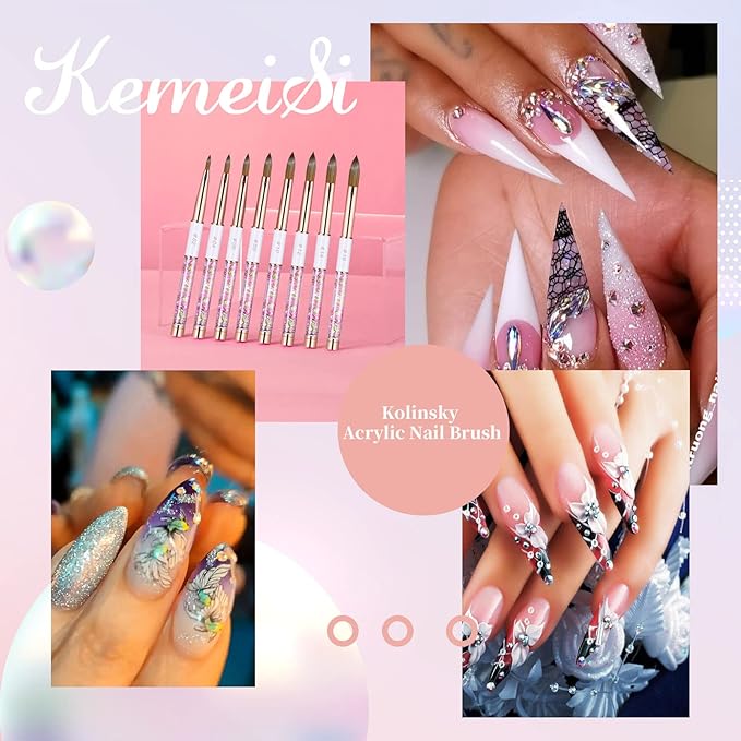 Acrylic Nail Brush Size 6,KEMEISI 100% Pure Kolinsky Nail Art Brushes Sturdy Handle Oval Shaped Acrylic Powder Nail Design Tools for Professional Manicure DIY Home Salon (White)