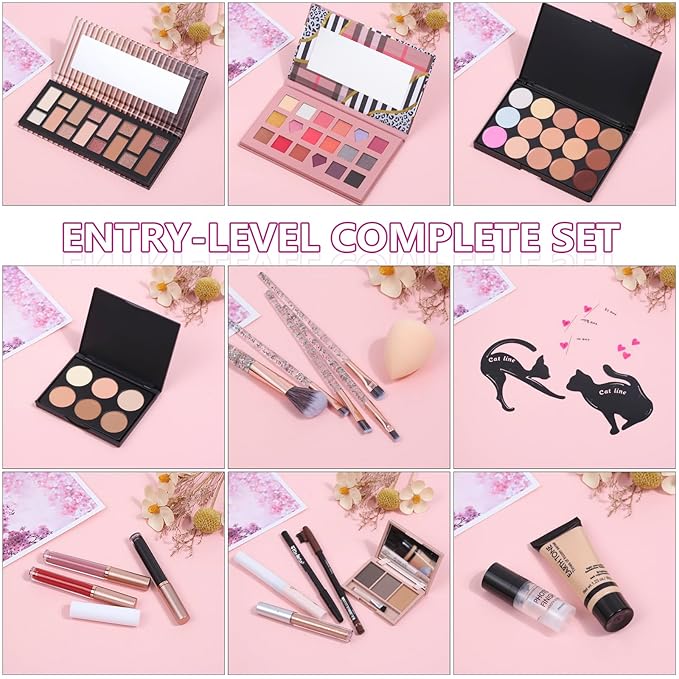 Makeup Kit For Girls, Makeup Set For Teen Beginners, Make up Gift Set For Women with Makeup Box, Eyeshadow Palettes, Foundation, Concealer, brushes set (Colors 18)
