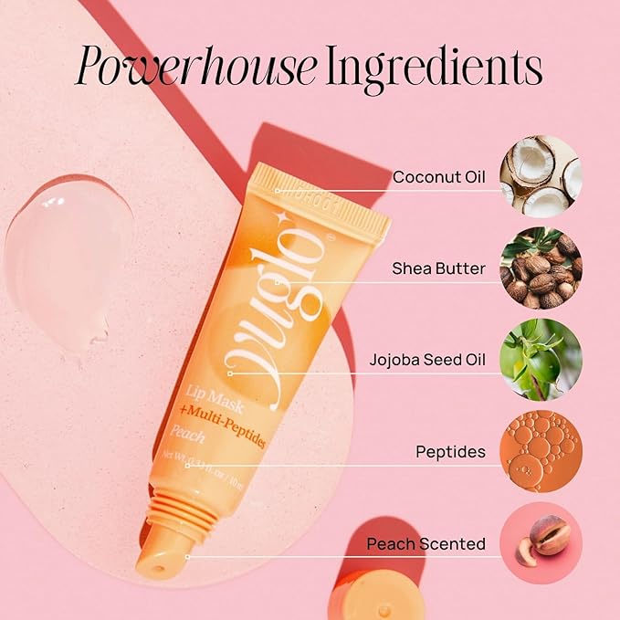 YUGLO Lip Sleeping Mask with Multi-Peptides | Peach Flavor | Hydrating & Plumping Lip Treatment for โจDry, Chapped Lips | Nourishes & Moisturizes | Overnight Lip Repair