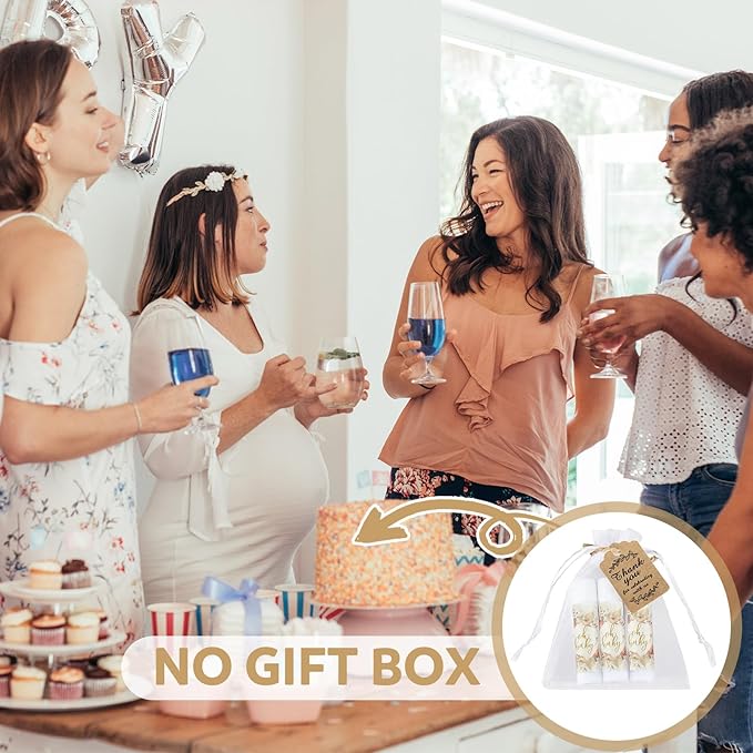 Demissle 50 Pcs Baby Shower Lip Balm Gift Set with 100 Pcs Organza Bags Baby Shower Party Favor for Guest Thank You Tag Rope Baby Shower Party Decoration Gender Reveal Souvenirs(Colorful Plants)