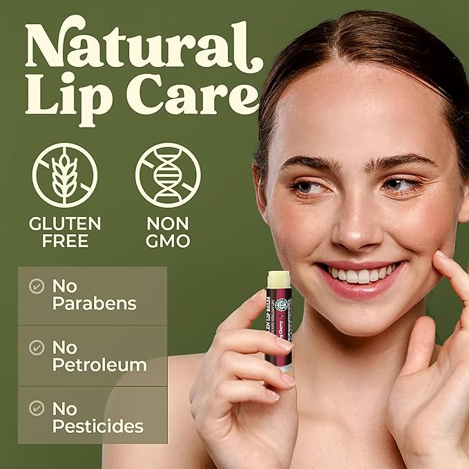 SPF Lip Balm 4-Pack by Earth's Daughter - Lip Sunscreen, SPF 15, Organic Ingredients, Cherry Flavor, Beeswax, Coconut Oil, Vitamin E - Hypoallergenic, Paraben Free, Gluten Free
