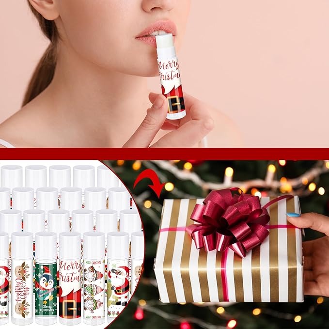 50 Pcs Pink Princess Lip Balm Bulk Pink Girl Lip Care Products Pink Girl Birthday Party Supplies Princess Party Gifts for Kids Women Bachelorette Party Bridal Baby Shower(Classic Christmas Styles)