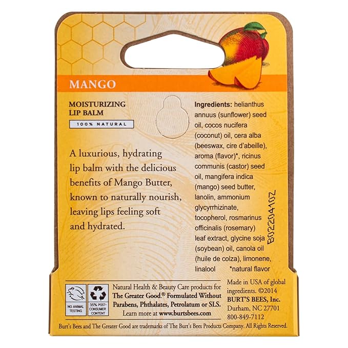 Burt's Bees Moisturizing Lip Balm, Mango 0.15 oz (Pack of 12)