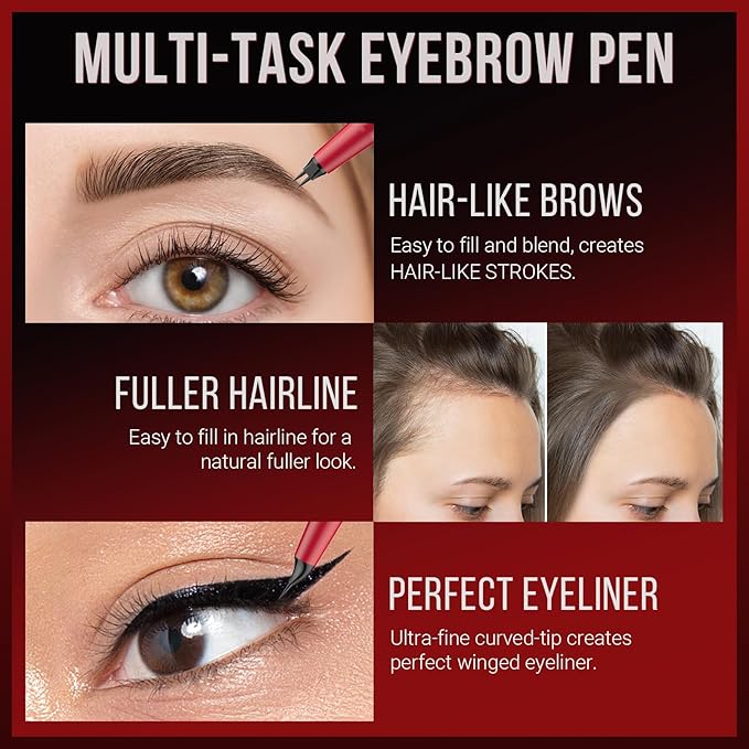 Vevivia Eyebrow Pencils for Women - Eyebrow Pen with Dual-Brush-Tip & Curved Tip for Natural Fuller-Looking Brows, Precise Hair-Like Strokes for All Brow Types, Last All-Day Brow Makeup, Brown