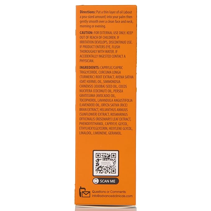 Advanced Clinicals Turmeric Oil Serum For Face | Facial Skin Care Serum With Jojoba + Coconut Oil To Improve Appearance Of Dark Spots & Uneven Skin Tone | Antioxidant Dry Skin Moisturizer, 1.8 Fl Oz