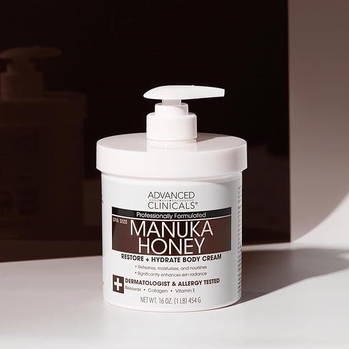 Advanced Clinicals Manuka Honey Body Cream For Women & Men | Body Butter Lotion For Extremely Dry Skin | Collagen Cream | Skincare Moisturizer Hydrating Balm Improves Look Of Aging Skin, 16Oz, 2-Pack