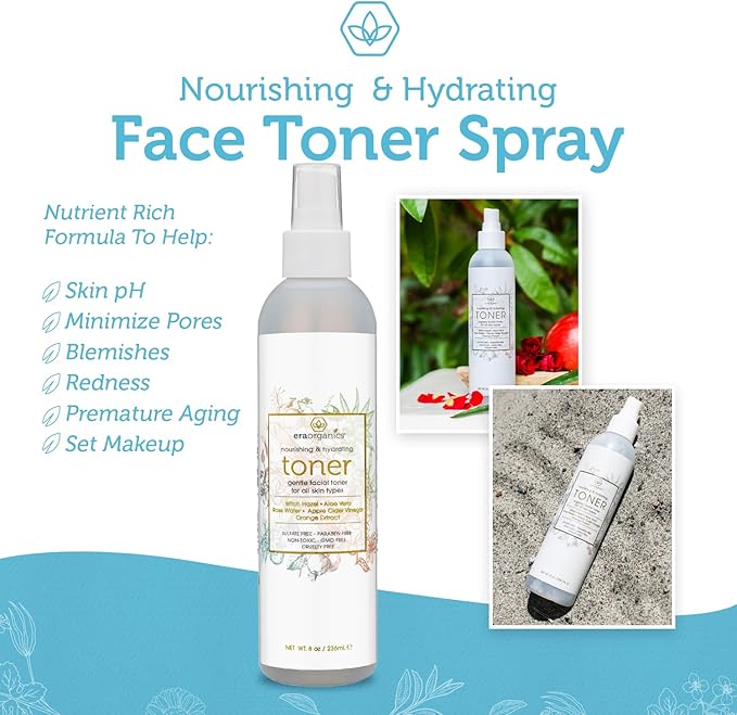 Era Organics Hydrating Toner for Face - Refreshing and Balancing Anti Aging Facial Mist with Rose Water, Apple Cider Vinegar, Witch Hazel