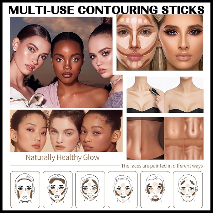 MIELIKKI 2Pcs Cream Contour Stick Makeup, Highlighter Stick and Bronzer Stick for Face Sculpting, Easy to Apply & Blend, Long Lasting, Waterproof, Matte Finish,0308