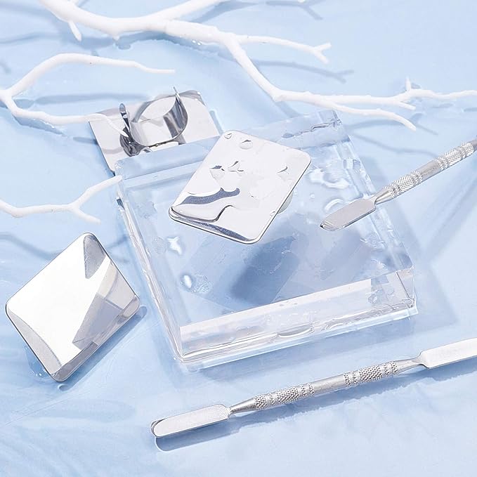 OLYCRAFT 6PCS Stainless Steel Makeup Palette Mini Ring Palette with Spatula Tool Makeup Palette Tools for Nail DIY Art Design Paint Color- 1.7 x 1.3 Inch