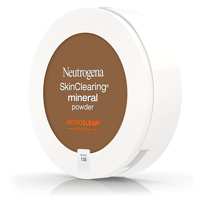 Neutrogena SkinClearing Mineral Acne-Concealing Pressed Powder Compact, Shine-Free & Oil-Absorbing Makeup with Salicylic Acid to Cover, Treat, & Prevent Breakouts, Chestnut 135,.38 oz