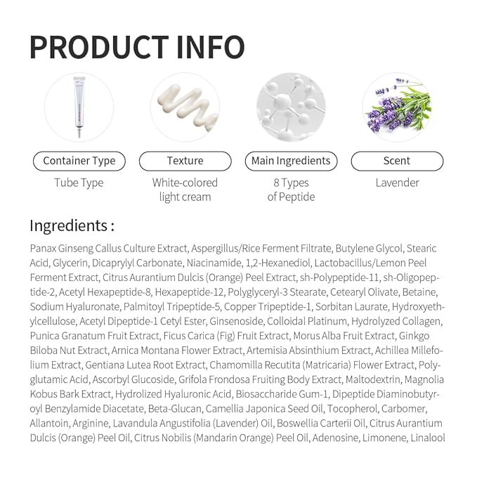 Fermentation Peptine Eye Care Cream (Tube 20ml), Improve Dark Circles, Anti-Aging, Contains 8Types of Peptide, Wrinkles, Daily Wrinkle Eye Cream