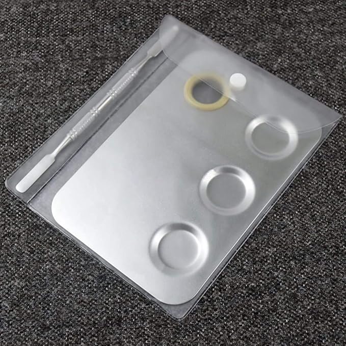 Makeup Mixing Palette, 6x4inch Stainless Steel Makeup Palette 3-well Nail-art Cosmetic Artist Mixing Palette with Makeup Spatula, Stocking Stuffers Christmas Gifts for Women