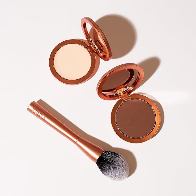 YENSA Super Serum Silk Powder Foundation - Matte Foundation Makeup to Blur and Smooth Pores - Provides a Radiant and More Even Skin Tone for a Natural, Healthy Glow - Light Medium 1 (0.35 oz)