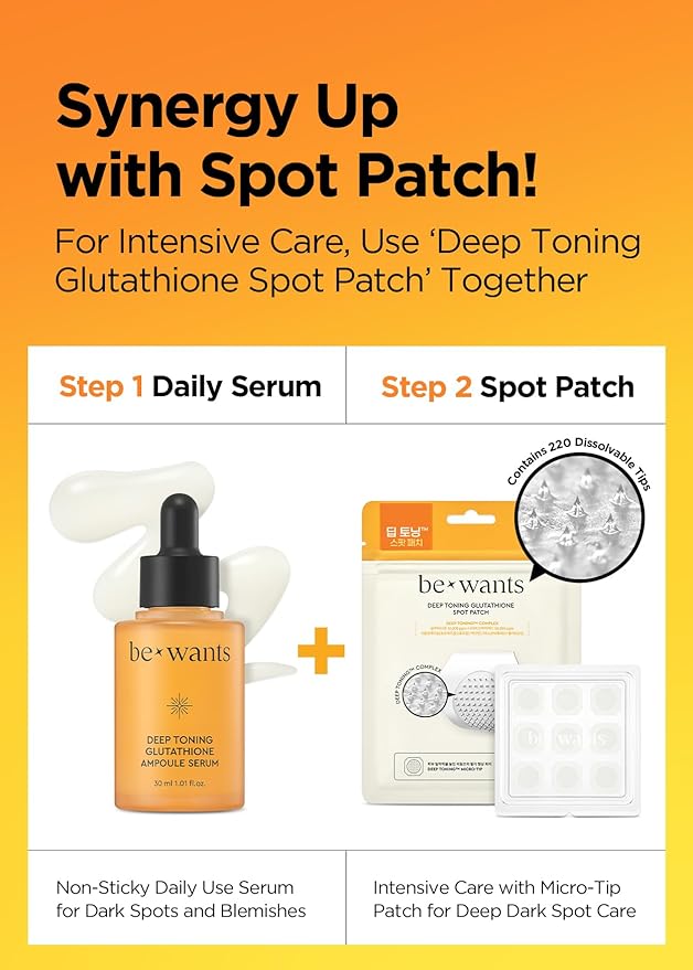 Bewants Skin Brightening Glutathione Serum, Deep Toning Complex for Even Skin Tone, with Vitamin C, Niacinamide 50,000ppm, and Dark Spot care, 1.01 fl oz (1 Pack)