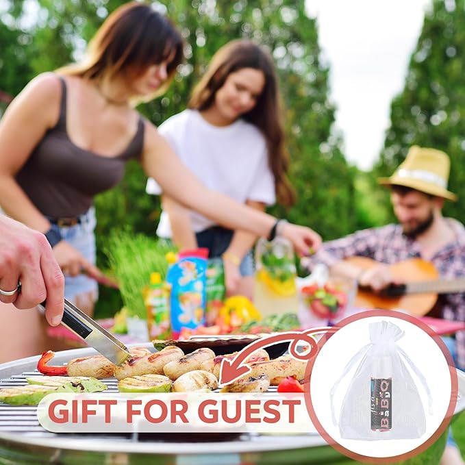 Demissle 50 Pcs Baby Shower Lip Balm Gift Set with 100 Pcs Organza Bags Baby Shower Party Favor for Guest Thank You Tag Rope Baby Shower Party Decoration Gender Reveal Souvenirs (Bbq)