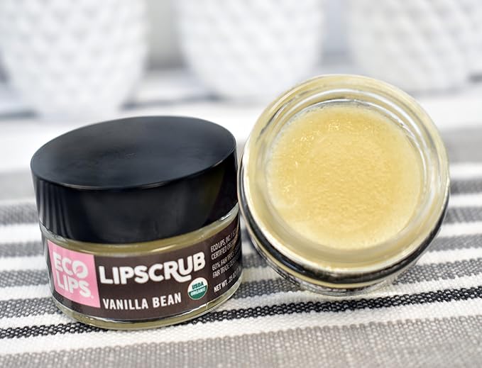 Eco Lips LIP SUGAR SCRUB - Flavor Vanilla Bean - 2 Pack - 100% Organic Lip Care Treatment with Organic Sugar and Coconut Oil - Gently Exfoliate and Polish Dry, Flaky Lips, 100% Edible - 0.5oz jars
