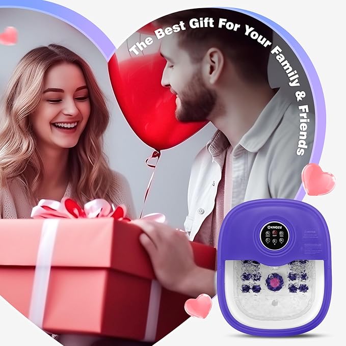 Collapsible Foot Spa with Heat, Remote Control, Temperature Control, Bubbles, Pumice Stone, Red Light, Timer, 16 Massage Roller Pedicure Foot Bath Tub Foot Soaker for Feet Stress Relief, Purple