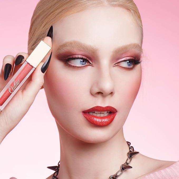 Oulac Red Matte Liquid Lipstick for Women, Orange Red Long Lasting Lipstick Waterproof Lip Stain, No Transfer, Creamy High Pigmented Formula with Rose Oil, Vegan & Cruelty-Free MS06