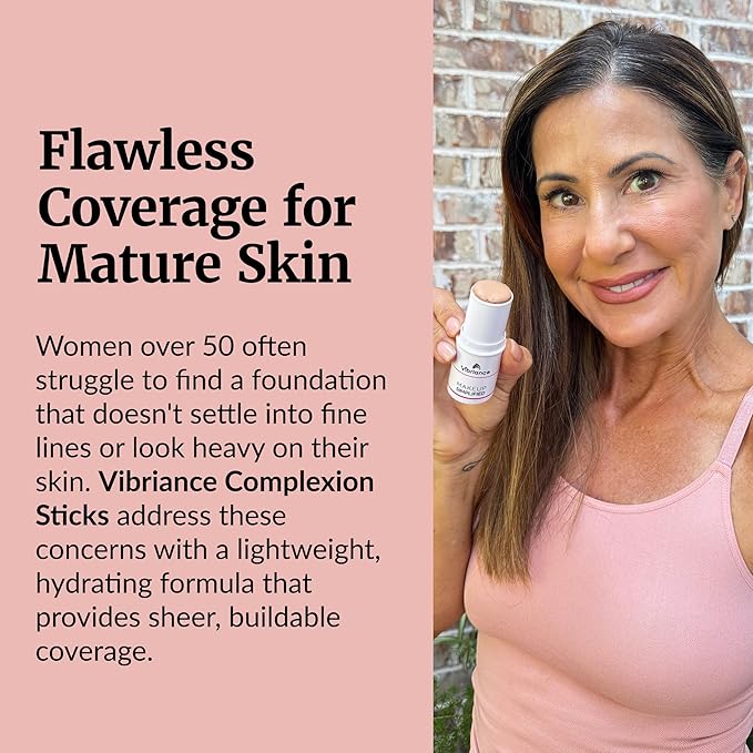 Vibriance Complexion Sticks - Foundation for Mature Skin - Sheer, Buildable Coverage Face Makeup Foundation for Older Women - 3-in-1 Base, Contour, Concealer - Beige