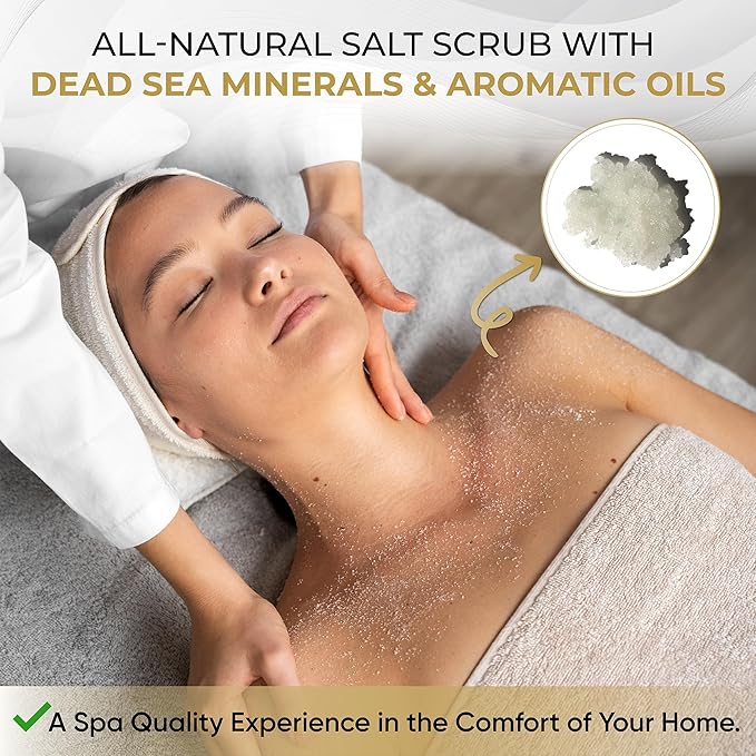 Salt Cellar Spa All-Natural Dead Sea Salt Scrub - Refresh with Coconut Vanilla - Energize, Revive, and Rejuvenate your Skin - Made in Israel, Cruelty-Free, 18 oz.
