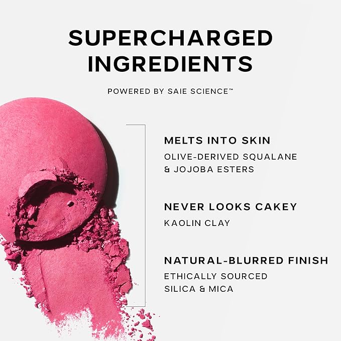 Saie SuperSuede Baked Blush - Talc-Free Powder Blush for All Day Wear - Enriched with Plant-Derived Squalane + Glycerin to Help Moisturize Dry Skin - Bella (0.1 Ounce)