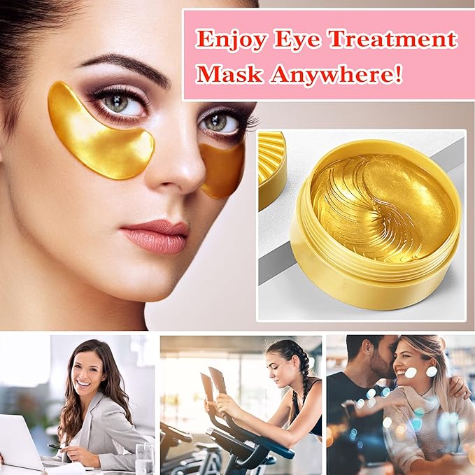 Eye Mask 60 pcs,Gold Collagen Under Eye Patches,Puffy Eyes and Dark Circles Treatments,Improve Reduce Under Eye Bags Smooth Wrinkles and Lighthen Fine Lines,Moisturizing,Improve and Firm eye Skin