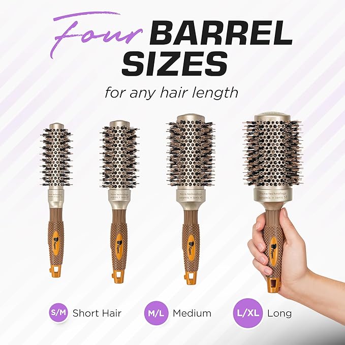 Fagaci Small Round Brush with Natural Boar Bristle for Blow Drying, Hair Styling, and Volume | Nano Technology Ceramic + Ionic for Healthy Hair
