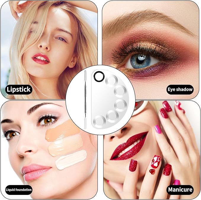 Makeup Mixing Foundation Palette Tools - Stainless Steel Nail Art Palette with Makeup Foundation Spatula Professional Cosmetic Mixing Makeup Palette Tray for Eye Shadow Eyelash Lipsticks Nail Art