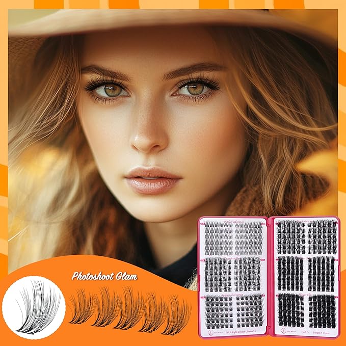 Fluffy Lash Clusters - 360Pcs Natural 0.05D Eyelash Clusters, Left & Right Eyelashes, Urtra Lightweight Cat Eye Clusters for Starter DIY at Home(Eyelashes Only)