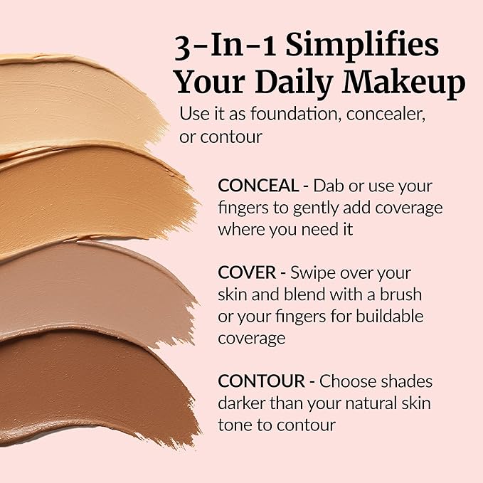 Vibriance Complexion Sticks - Foundation for Mature Skin - Sheer, Buildable Coverage Face Makeup Foundation for Older Women - 3-in-1 Base, Contour, Concealer - Medium