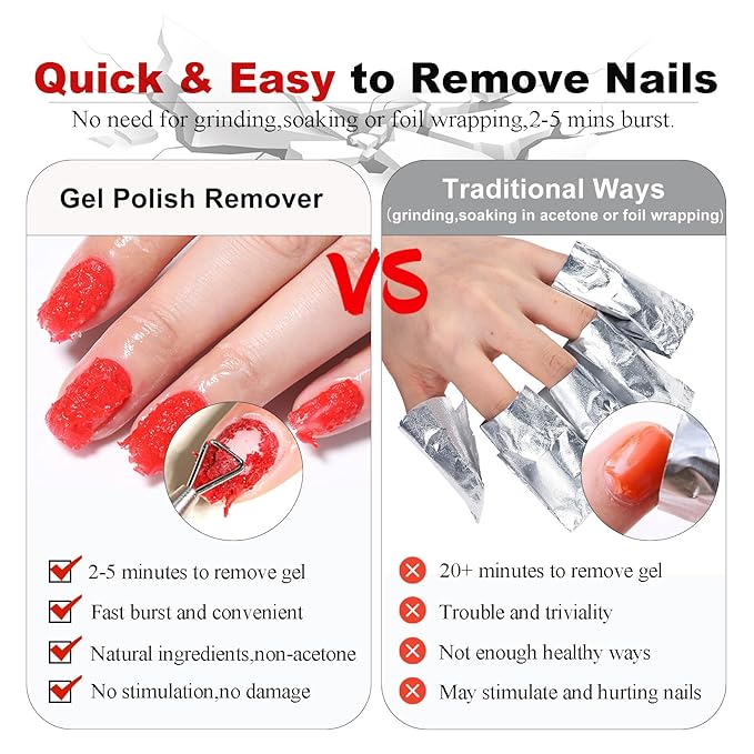 Gel Nail Polish Remover-2pcs with Nail Steel Pusher, Scraper and 2 Pieces Nail File, Quickly Remove Gel Polish in 2-5 Minutes at Home, No Need to Wrap and Soak