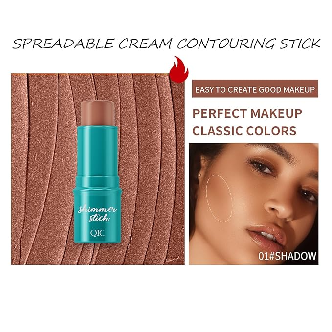 3Pcs Cream Contour Stick, with Highlighter Stick Milk Bronzer Stick Blush Stick, Face Contour Stick with Makeup Brush and Sponge, Easy to Sculpt the Face, Long Lasting, Waterproof