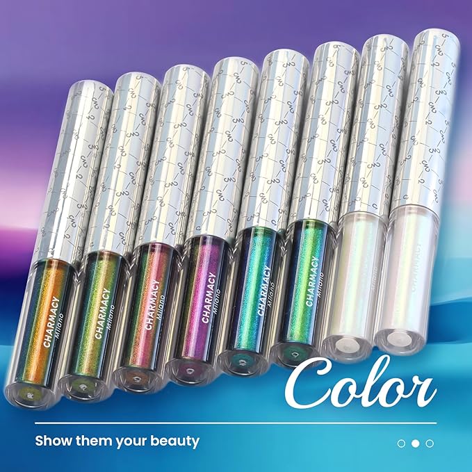 CHARMACY Multichrome Eyeliner Liquid Liner, Metallic Glitter Shimmer Eyeliner, Long Lasting High Pigmented with Waterproof & Smudge Proof Formula, Ultra-Fine Tip PURPLE GOLD GREEN 903