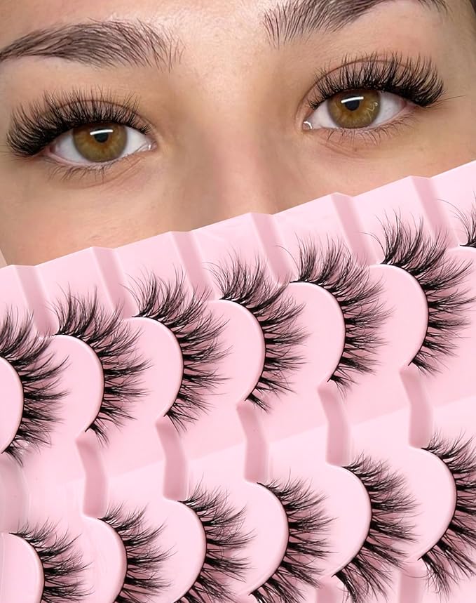 Natural Everyday Wispy Lashes False Eyelashes Natural Look Natural Flared Eyelashes False Eye Lashes Soft Fluffy Lashes 7 Pairs