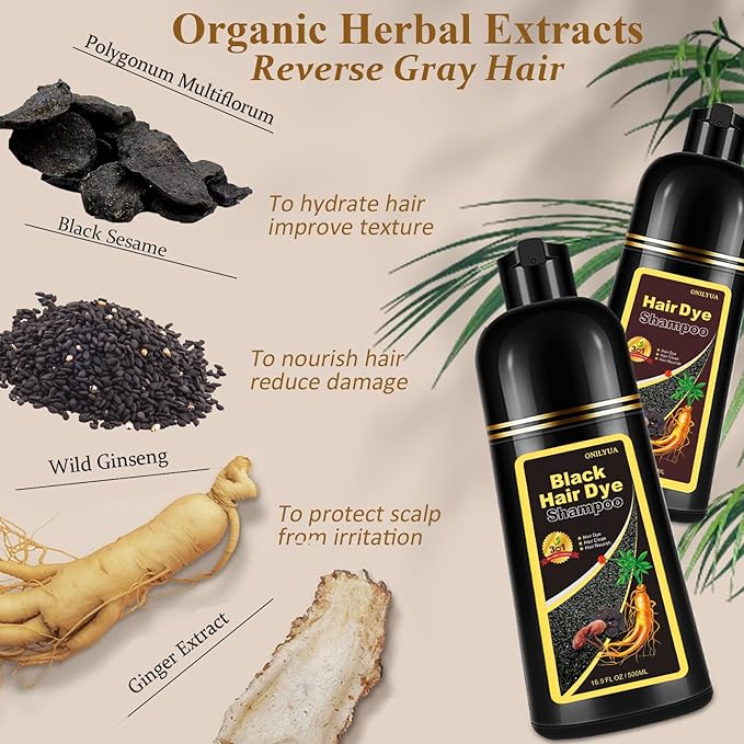 Instant Black Hair Dye Shampoo 3- in-1, 100 Percent Gray Coverage, Magic in 15 Minutes for All Types, Natural Women & Men, Color Depositing Conditioner, Easy to Use