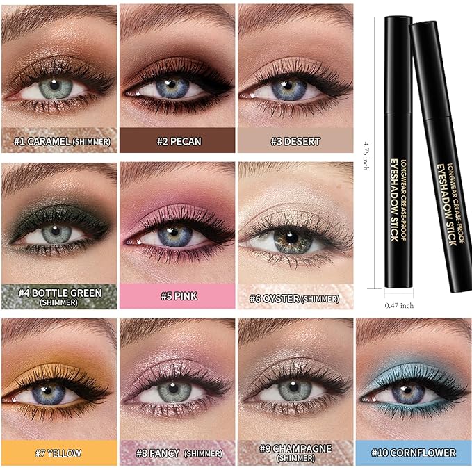 Eyeshadow Stick Matte Eye Shadow Pencil Cream to Powder Eye Brightener Crayon Long-Lasting Single Eyeshadow Buildable & Blendable High Pigmented Eye Liner Makeup for Women, 10 CORNFLOWER