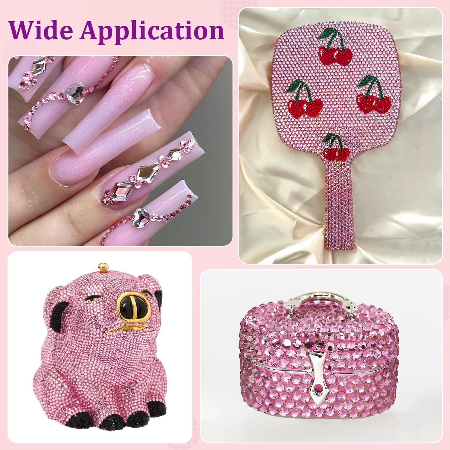 25000Pcs Resin Rhinestones with Tweezers for Crafting, Dark Pink 2-6mm Mixed Sizes Bedazzling Crystal with 3Pcs 10ml B7000 Jewelry Glue for DIY Crafts Clothing Tumblers Shoes Fabric Nail Art