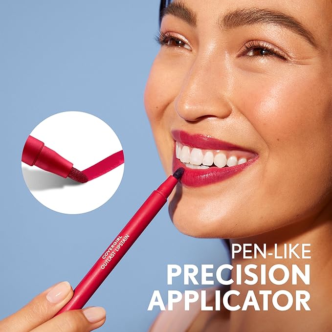 COVERGIRL Outlast, 40 Jazzberry, Lipstain, Smooth Application, Precise Pen-Like Tip, Transfer-Proof, Satin Stained Finish, Vegan Formula, 0.06oz