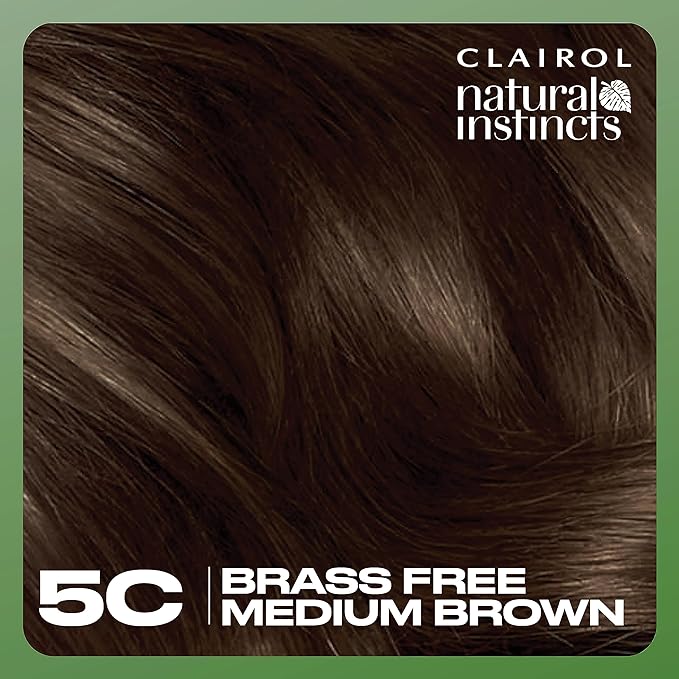 Clairol Natural Instincts Demi-Permanent Hair Dye, 5C Brass Free Medium Brown Hair Color, Pack of 1