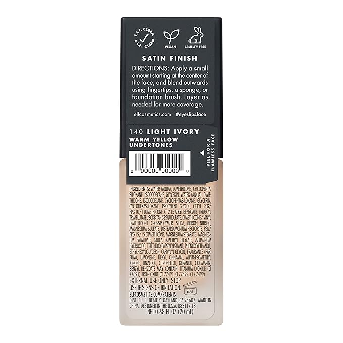 e.l.f. Flawless Finish Foundation, Lightweight & Medium Coverage, Semi-Matte Finish, Light Ivory, 0.68 Fl Oz (20mL)
