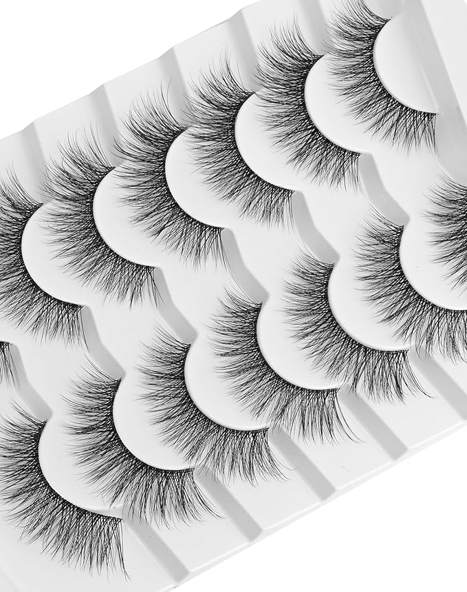Natural Lashes Wispy False Eyelashes Cat Eye 3D False Lashes Fluffy Fake Eyelashes Strip Eye Lashes Pack 7 Pairs