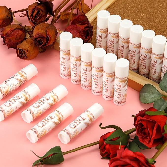 50 Pack Boho Baby Shower Lip Balm Party Supplies Bulk for Girls Guests Boys Baby Shower Gifts Neutral Gender Reveal Favors Prizes Souvenirs Winners Thank You Appreciation Gifts