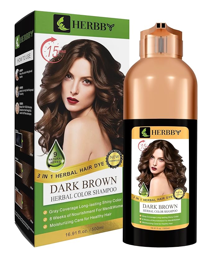 Hair Color Shampoo for Gray Hair Coverage&Color Transform with 9 Herbal Extracts –Long Lasting(6-8 Weeks),Shiny,Evenly Colored,Instant Hair Dye Shampoo&Conditioner, 500 Ml (DARK BROWN COLOR)